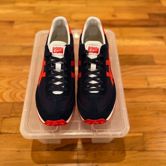 Onitsuka Tiger Serrrano sneakers, Navy Blue w/ Bright Red Stripes, Size 13 US - Picture 1 of 6